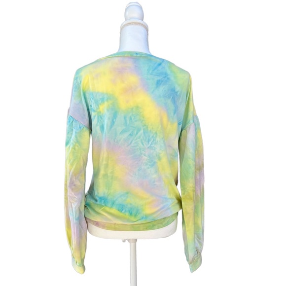 Women’s Casual Round Neck Tie Dye Puff Long Sleeve Top - Picture 5 of 11